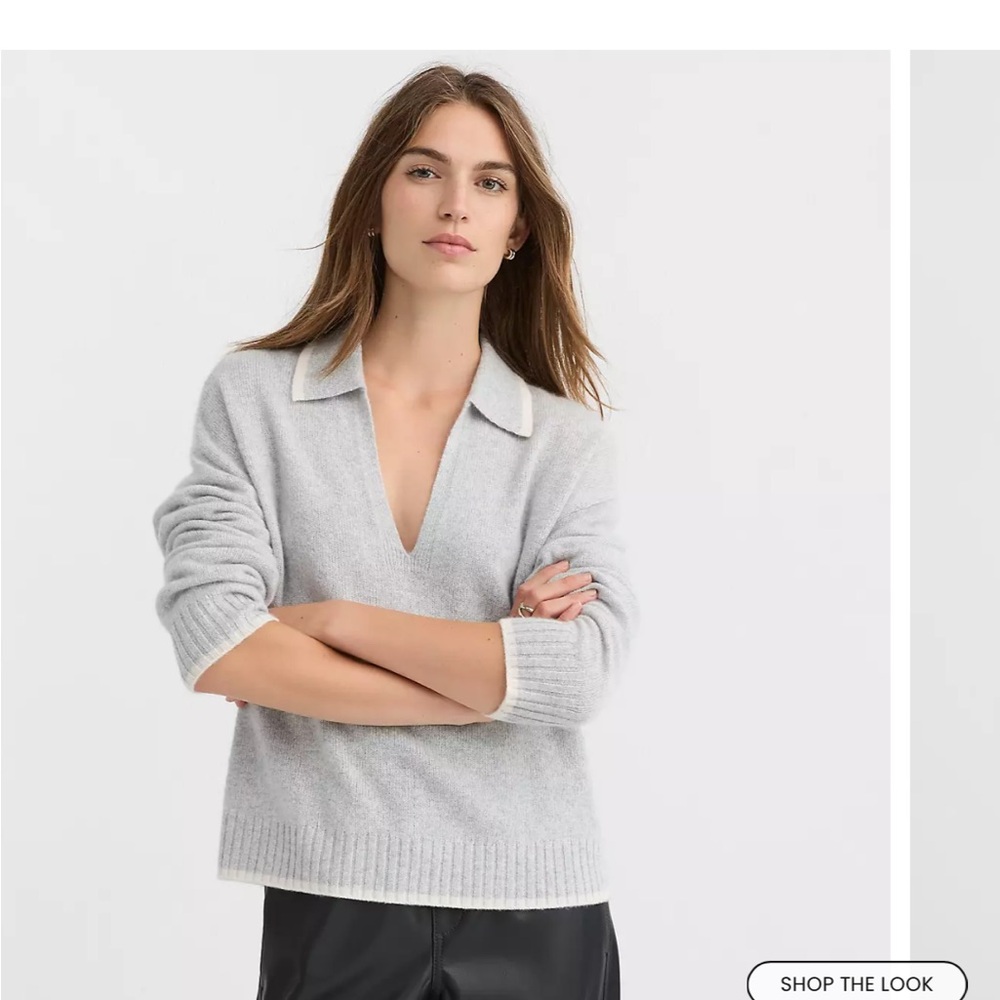 LOFT tipped Johnny collar cashmere sweater
